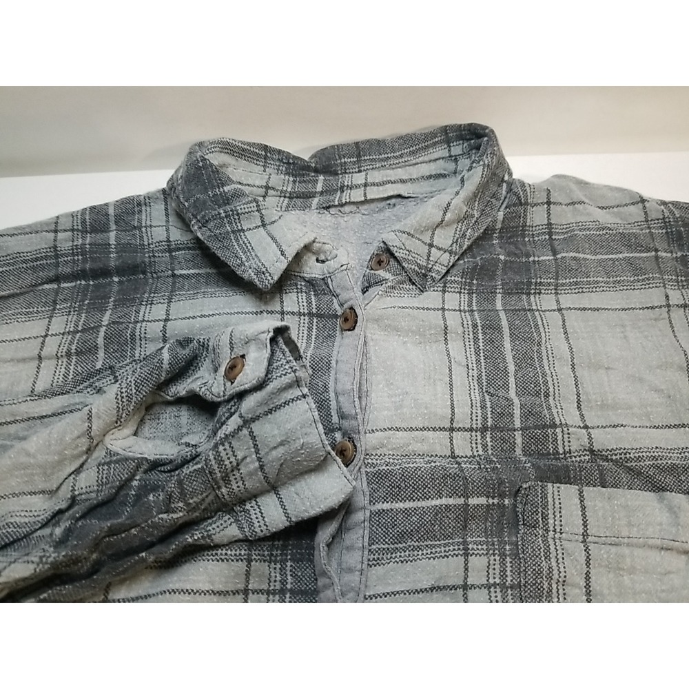 Unbranded Womens Long Sleeve Button Up Shirt Plaid Gray 3XL TD11‎